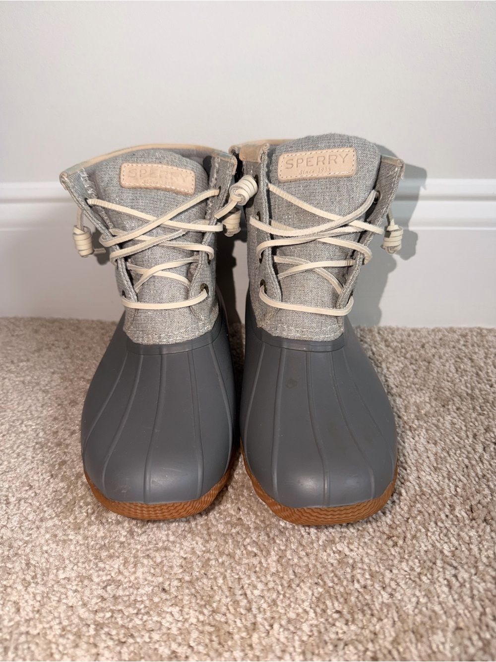 Sperry Kids Gray and Cream Waterproof Duck Boots